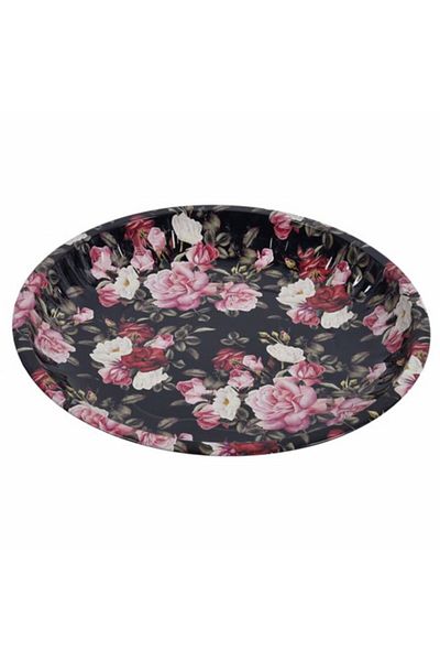 PUFO Tavă metalică cu trandafiri colorați pentru servirea deserturilor, prăjiturilor, aperitivelor, 25 cm