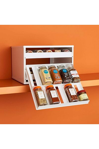 rexa Spice Stack 30 Bottle Spice Organizer with Universal Drawers, White