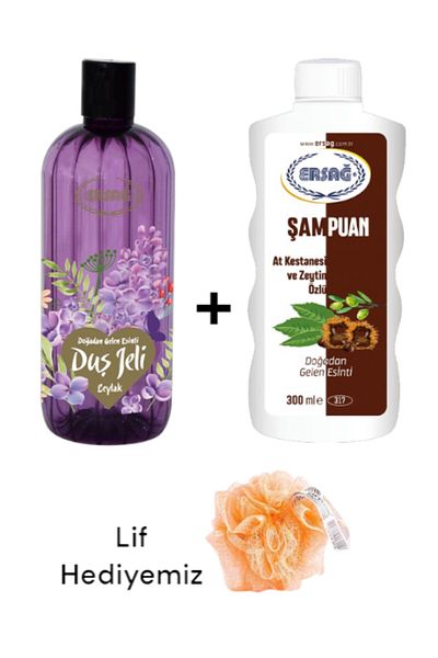 Ersağ Horse Chestnut and Olive Extract Shampoo 300ml - Lilac Scented Shower Gel 500ml (with Fiber Gift) 317-53