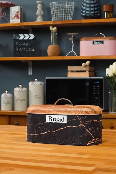 sizinsepetiniz Bamboo Look Cover Metal Bread Bowl