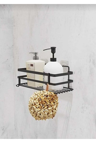 YÜCEKAYA TİCARET Single-Deck Matte Black Adhesive Shampoo Holder Shower Rack Washcloth Hanger Bathroom Shelf, Single-Deck Soap Dish