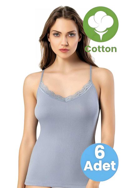 Uniquetrenders Women's 6-Piece Rope Strap Lace Detailed Report Ribbed Tank Top