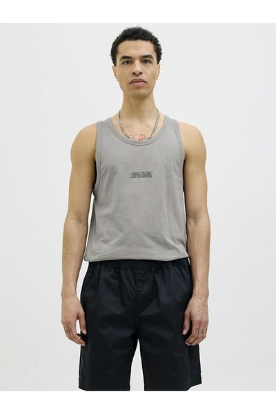 Jack & Jones Men's Gray Jcosago Small Logo Slub Tank Top Undershirt 12276727-Grayflann