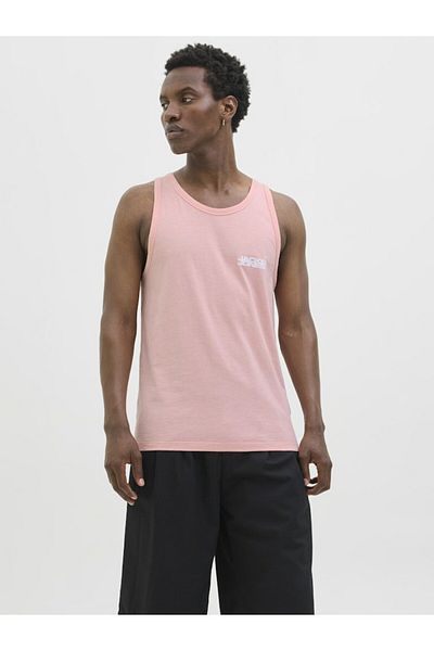 Jack & Jones Men's Pink Jcosago Small Logo Slub Tank Top Undershirt 12276727-Pinkicing