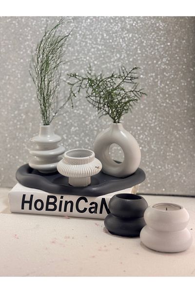 BLANJ 2-Piece Minimal Vase Wrapped Lover 2-Piece Tealight Candle Holder Presentation Cloud Plate Special Set