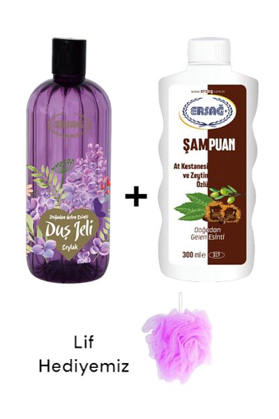 Ersağ Horse Chestnut and Olive Extract Shampoo 300ml - Lilac Scented Shower Gel 500ml (with Fiber Gift) 317-50