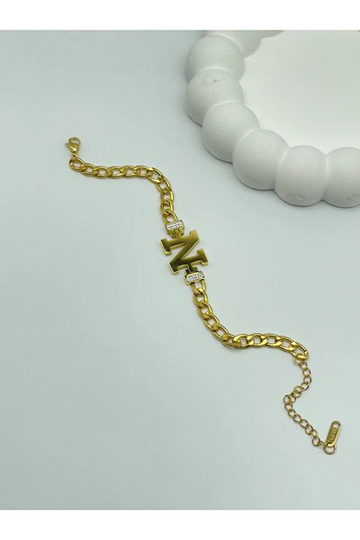 İNN JEWELLERY Steel Letter N Bracelet, Non-Tarnish, Antiallergic, Figured with Chain (2 Years Importer Guaranteed)