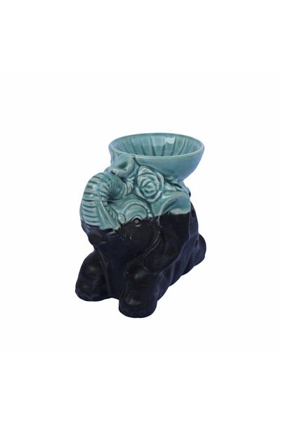 PUFO Vază de aromaterapie ceramică Feng Shui, model elefant, 12 cm, negru/verde