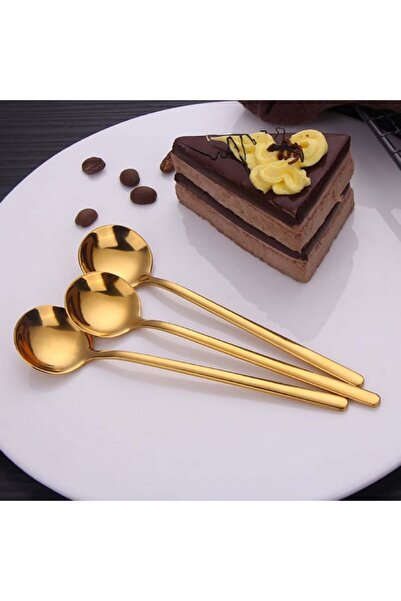 PUFO Set of 6 Simple spoons for coffee, tea, dessert, stainless steel, gold 13 cm