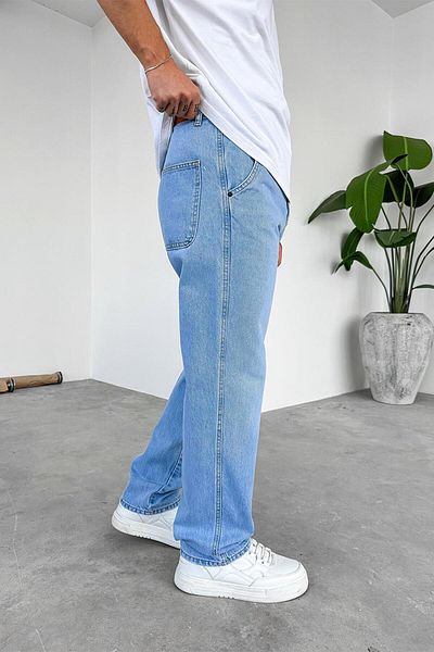 HAFKAGİYİM Light Blue Basic Baggy Trousers with Side Pockets