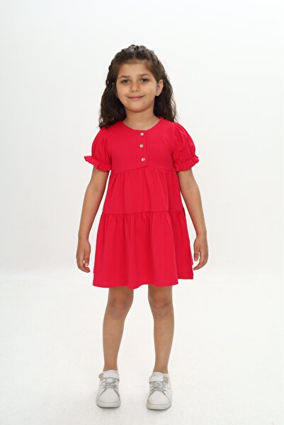 Toontoy Rochie cu volane cu nasturi în față pentru fetiță