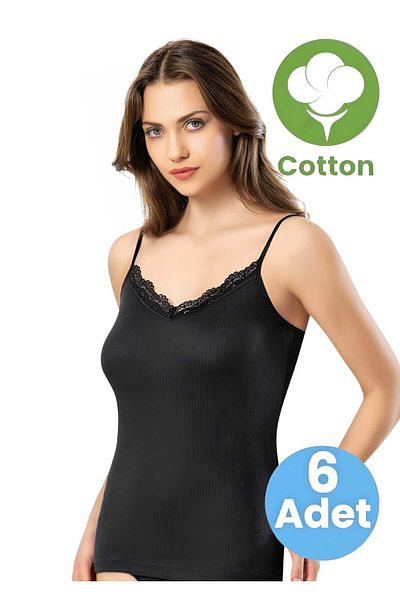 Uniquetrenders Women's 6-Piece Rope Strap Lace Detailed Report Ribbed Tank Top
