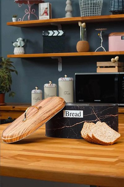 sizinsepetiniz Bamboo Look Cover Metal Bread Bowl