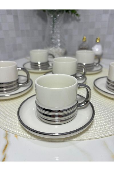 SOFRA STİL Set of 6 Gold Detailed Porcelain Turkish Coffee Cups