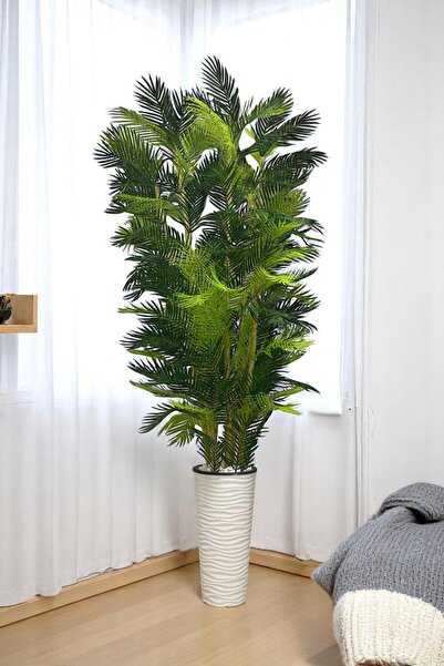 Fupe Shop Yapay Ağaç Palmiye Kalın Bambu 220 Cm Yükseklik Beyaz Saksı