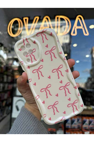 OVADA SAMSUNG GALAXY A12 Uyumlu Kamera Korumalı Dalga Kenar Kalp ve Kurdele B...