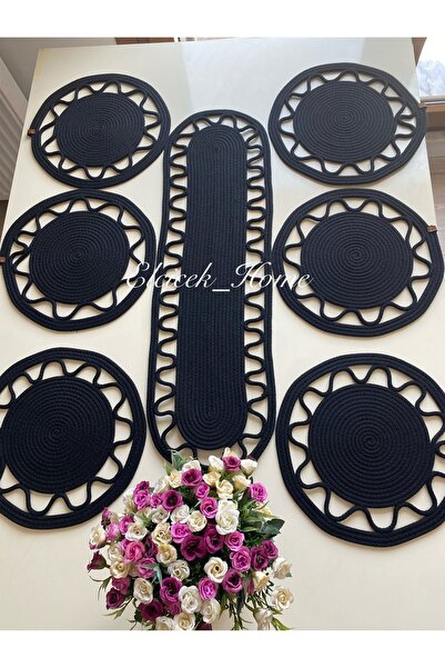 ELÇİÇEK HOME Σετ πολυεστέρα Supla, American Service Runner Set (ΜΑΥΡΟ)