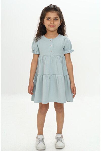 Toontoy Girl's Buttoned Ruffle Dress