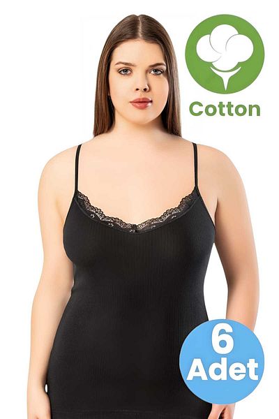 Uniquetrenders Women's 6-Piece Rope Strap Lace Detailed Report Ribbed Tank Top