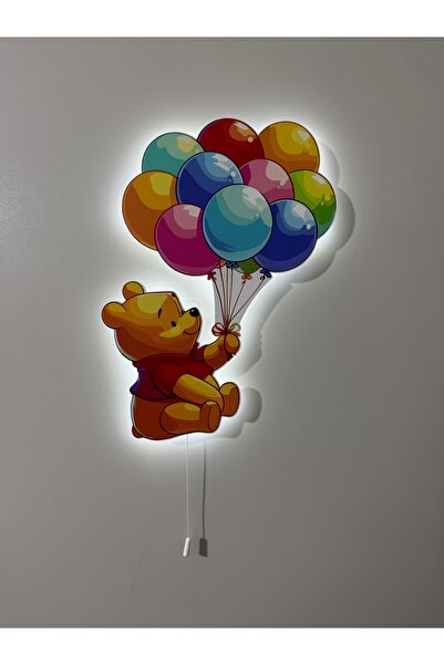 UViolets Dekoratif Ahşap Baskılı Balonlu Ayı Winnie Gece Lambası 27*33