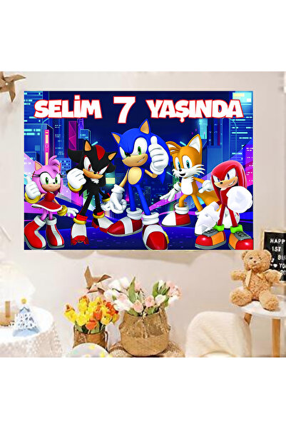 Home Kişiye Özel Sonic Boom Temalı Doğum Günü Afişi  Sevimli Büyük Pankart (130x90cm)