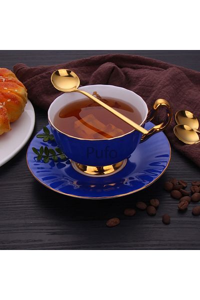 PUFO Set Of 6 Simple Spoons For Coffee, Tea, Dessert, Stainless Steel, Gold 13 Cm