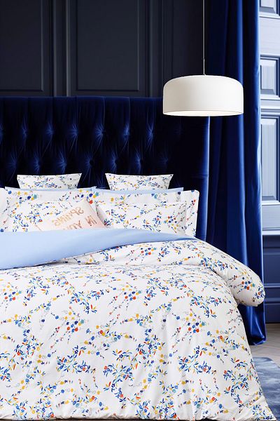 İQON Fitted Sheet Duvet Cover Set Single Botanic Blue