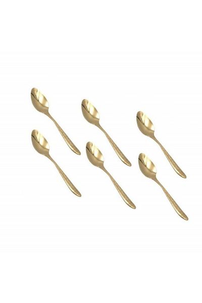 PUFO Set of 6 Pufo Diamond spoons for coffee, tea, dessert, stainless steel, gold, 14 cm