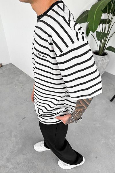 HAFKAGİYİM Λευκό Forget ριγέ μπλουζάκι Oversize