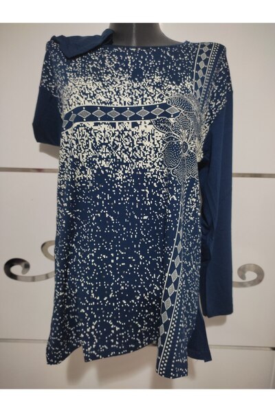 LÜKS MİRAYDA Yeni Sezon 2023 Taşlı Yuvarlak Yaka Uzun Kollu Anne Penye Bluz