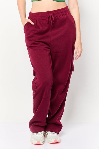 BSP Women Sportswear Fit Solid Outdoors Cargo Pants, Burgundy