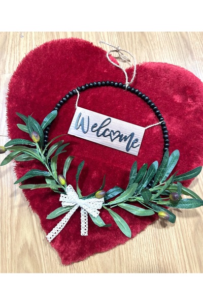 Marrone Ornament de ușă cu ramură de măslin și măslin, cu scrisul „Welcome”