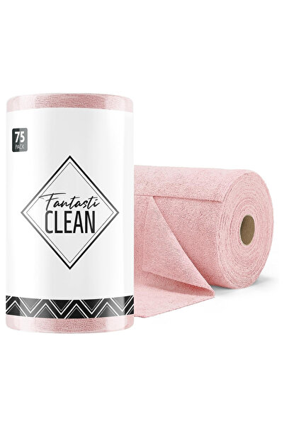 FantastiCLEAN Çok Amaçlı Rulo Mikrofiber Temizlik Bezi 30x30 75 Yapraklı Pembe