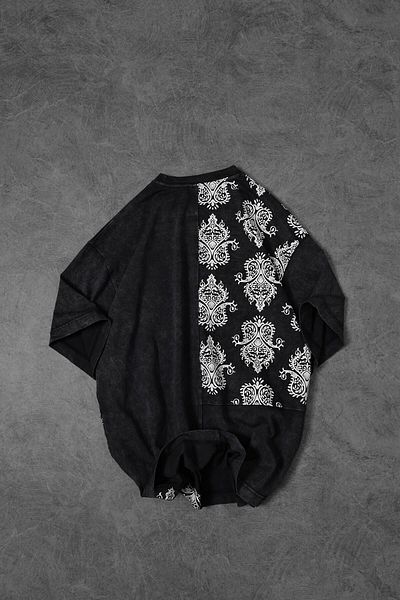 Slatra Ανδρικό μπλουζάκι από ύφασμα Anthracite Paisley Special Washed Oversize