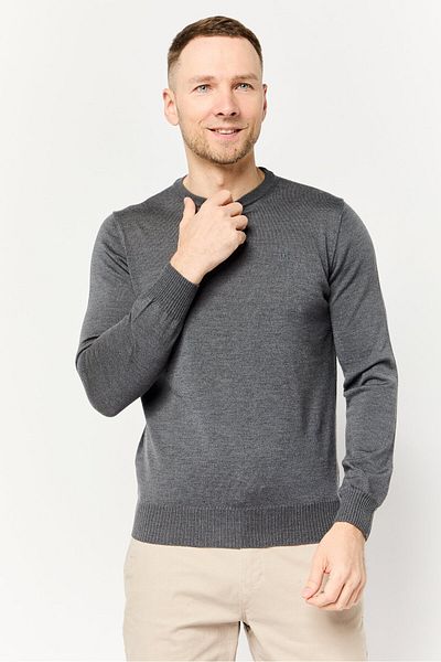 Harmont & Blaine Jeans Men Crew Neck Embroidered Logo Sweater, Charcoal Grey