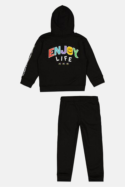 Brooklyn Toddlers Boy 2 Pcs Graphic Print Hoodie And Jogger Pant Set, Black