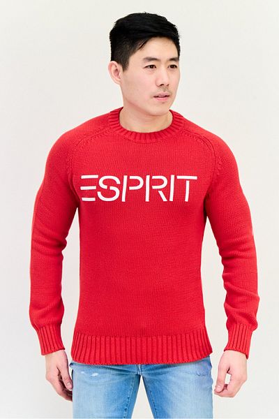 Esprit Men Ribbed Neck Knitted Sweater, Red