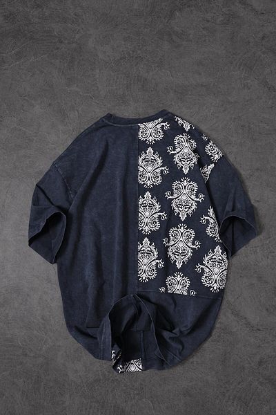 Slatra Ανδρικό μπλουζάκι Indigo Paisley Special Washed Fabric Oversize