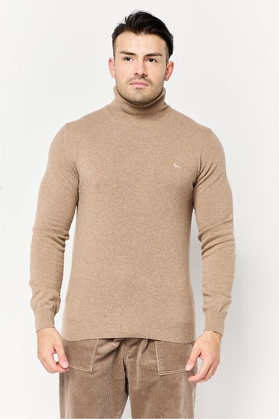 Harmont & Blaine Men Turtle Neck Long Sleeve Brand Logo Sweater, Tan