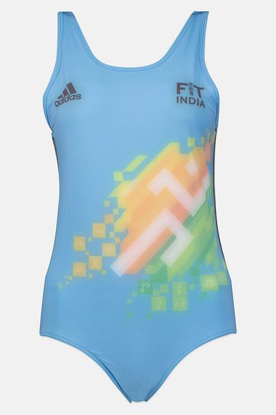 adidas Women Graphic Print One Piece, Light Blue