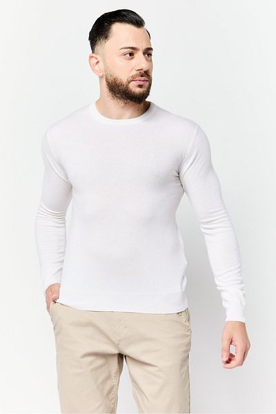 Harmont & Blaine Men Crew Neck Embroidered Logo Sweater, Off White