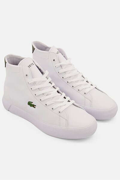 Lacoste حذاء جريب شوت كاجوال برباط وقصّة عالية للرجال، أبيض