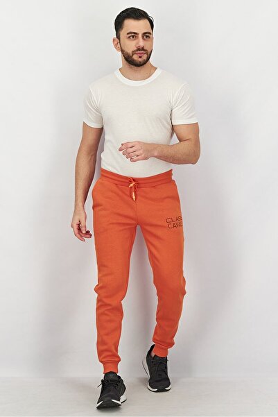Cavalli Class Men Regular Fit Drawstring Brand Logo Sweatpants, Orange