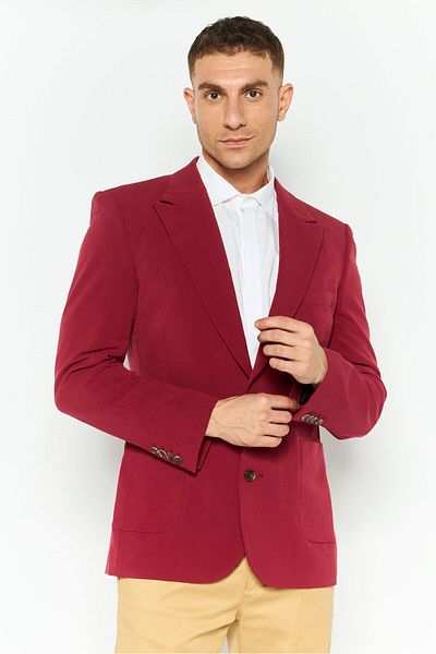 Asos Design Men Regular Fit Plain Suit Jacket, Burgundy