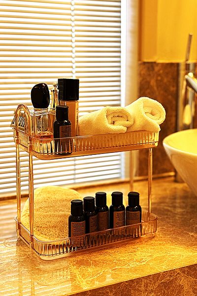 UNIQUE ME 2 Tier Bathroom Organizer Amber - Durable Polycarbonate