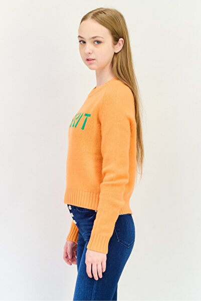 Esprit Women Ribbed Collar Brand Logo Sweater, Orange