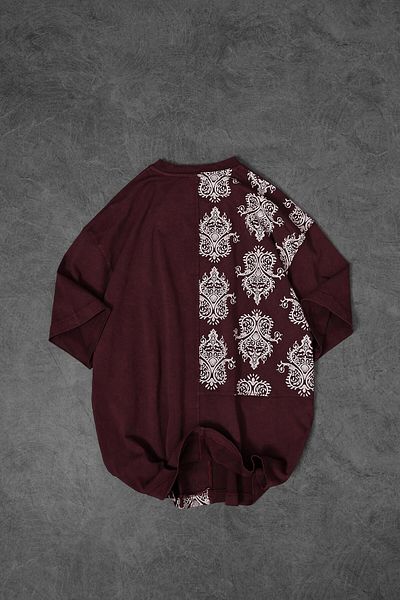 Slatra Ανδρικό μπλουζάκι από ύφασμα μπορντό Paisley Special Washed Oversize