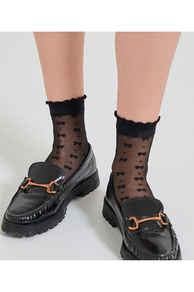 Katia&Bony Women's ribbon patterned thin socks black