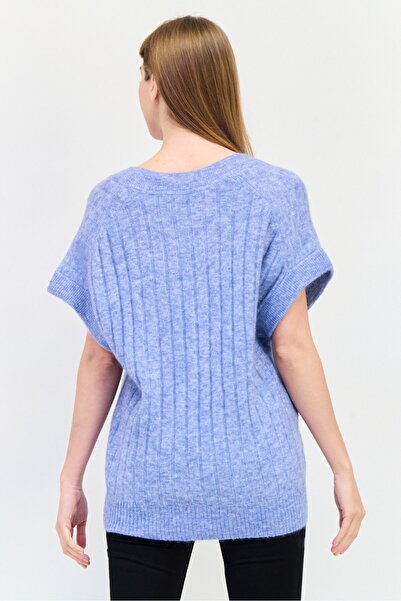 Esprit Women Oversized Fit V Neck Knitted Sweater, Slate Blue