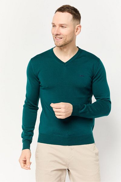 Harmont & Blaine Men V-neck Embroidered Logo Sweater, Green